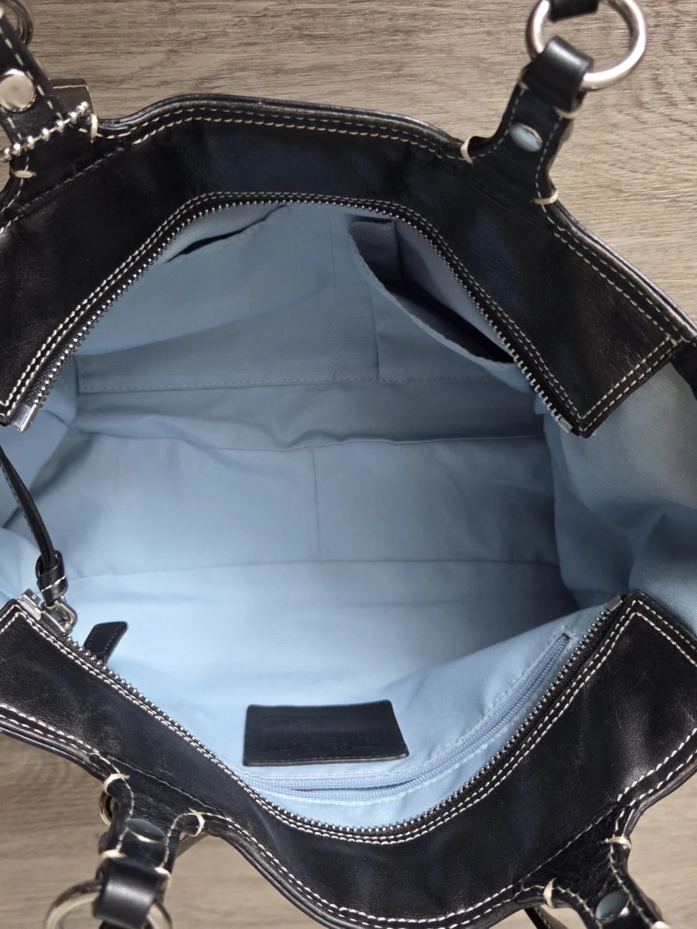 Y2K Coach Gallery East West Tote F15147 Black Leather Multi Pocket Work Bag.